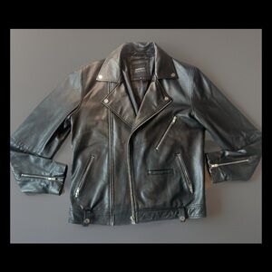 Barneys Originals Real Leather Moto Jacket Black Biker Zip Women’s Small